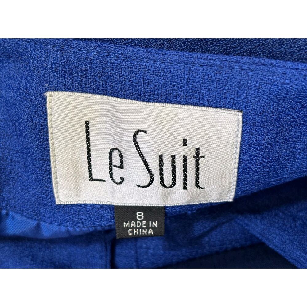 Le Suit Royal Blue Short Sleeved Jacket Womens Size 8 Button Front Collarless - Picture 3 of 7